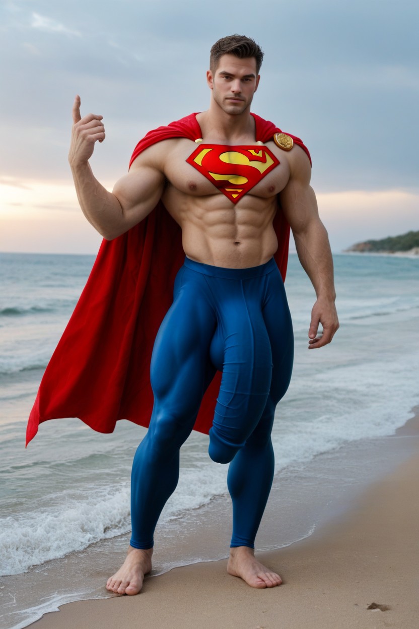 Fully Clothed Superman With Giant Veiny Cock Outline Under Clothes, Safe For Work, Waist Shot AI Gay Porn