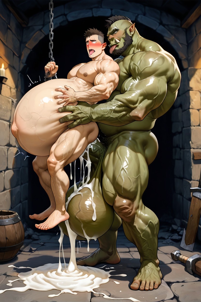 Outstanding Belly Buttom, Pale Balls, Orc Bara Penetration Muscle Man AI Gay Porn