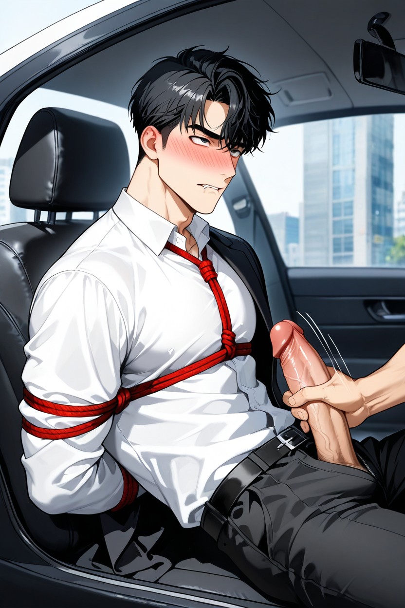 Arms Behind Back, Hair Ends Slightly Curled Up At The Ends, Tall Body AI Gay Porn