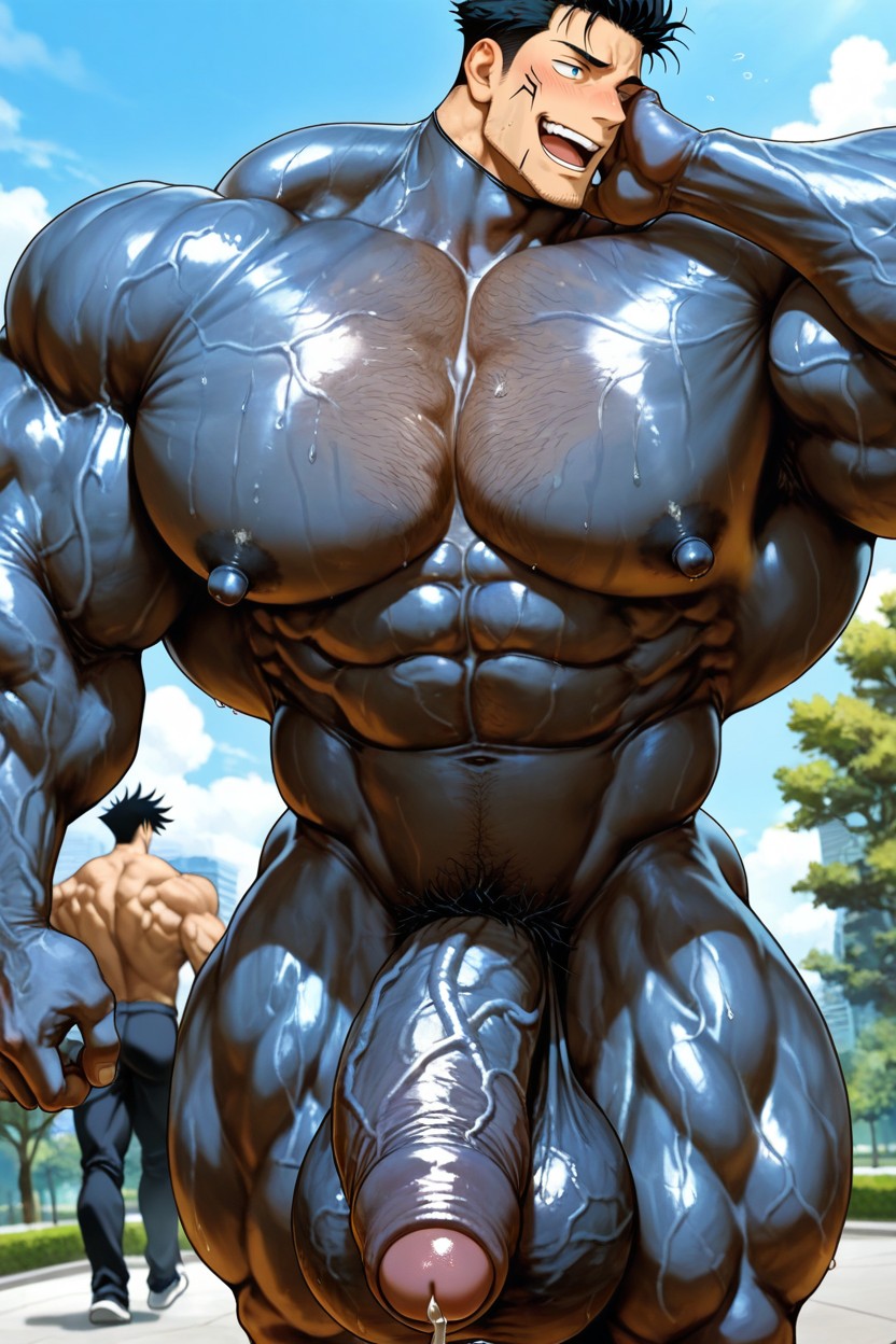 Toji Fushiguro From Jujutsu Kaisen, Vivid Cinematic Light Casting Rembrandt-style Deep Shadows On His Massive Bulking Body, 18+ AI Gay Porn