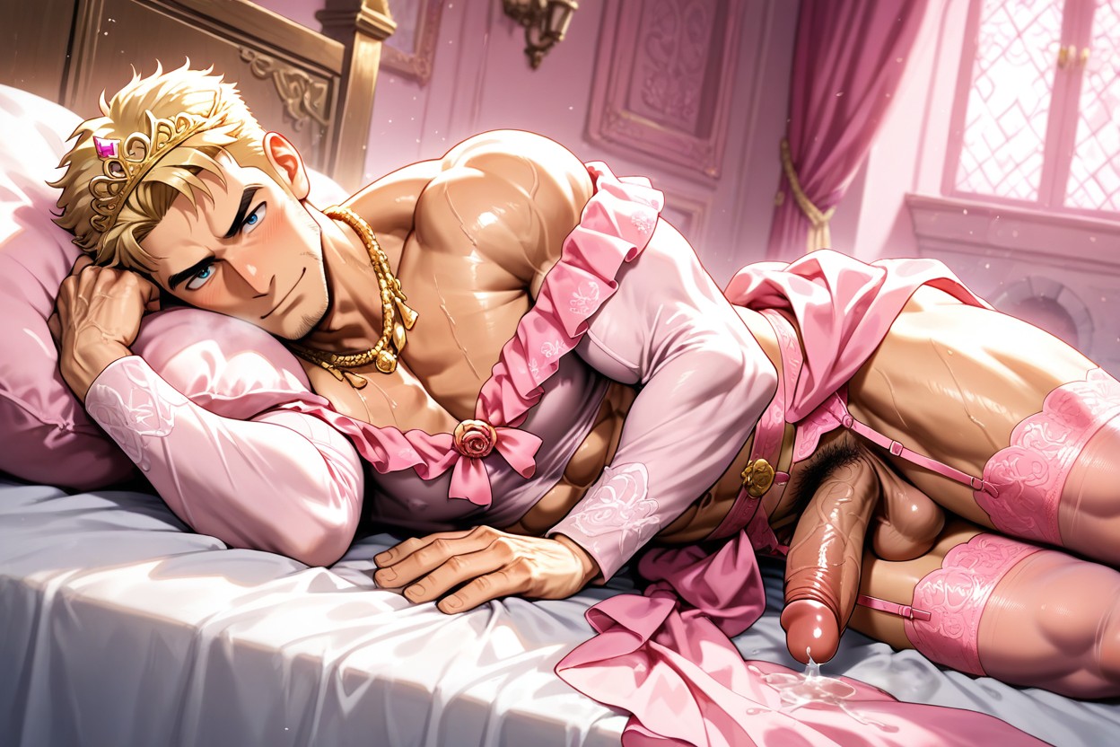 Pink Skirt, Blonde Hair, Clear Precum Dripping AI Gay Porn