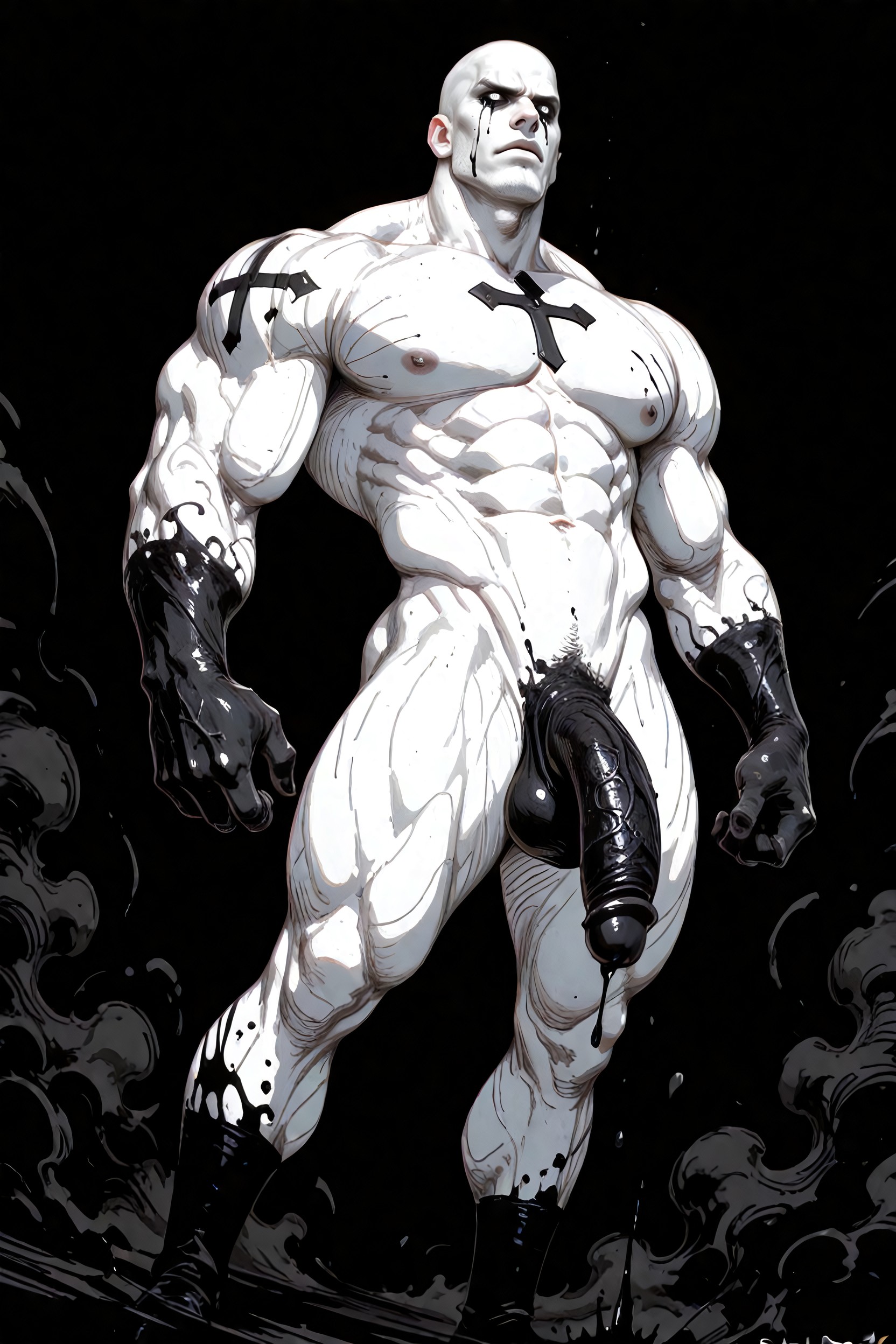 Bold/firm Pencil Stroke, Drips Of Paint On The Body, No Color/black&white Only AI Gay Porn