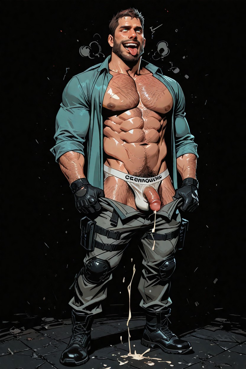 Body Hair, Hard Shadows, The Man Is Chris Redfield From Resident Evil Wearing Tight Turquoise Shirt Porno gay IA