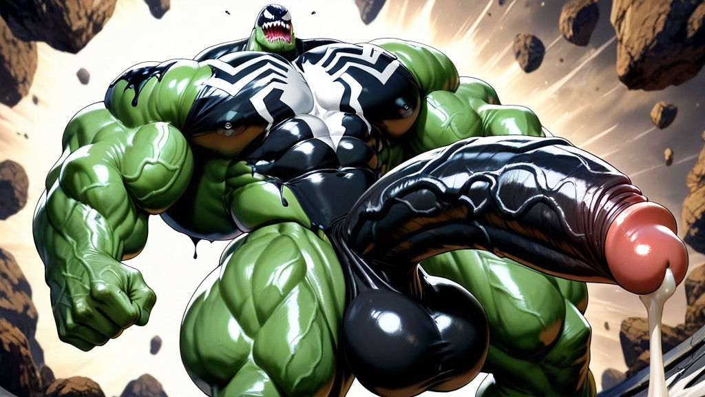 Green Skin, Venom Symbiote, Male Masturbation AI Gay Porn