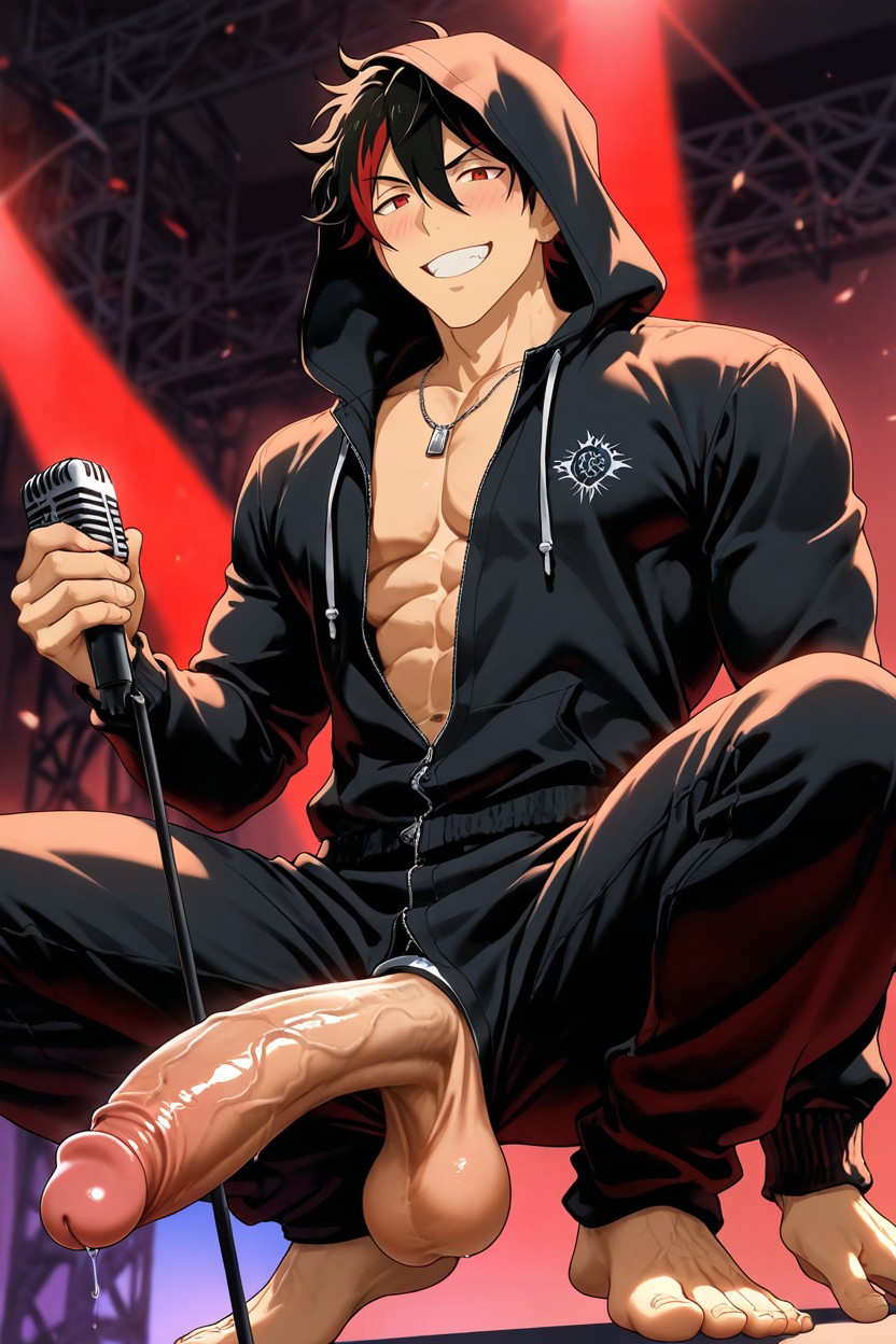 Detailed Face, Wearing A Black And Red Onesie, Hdr AI Gay Porn