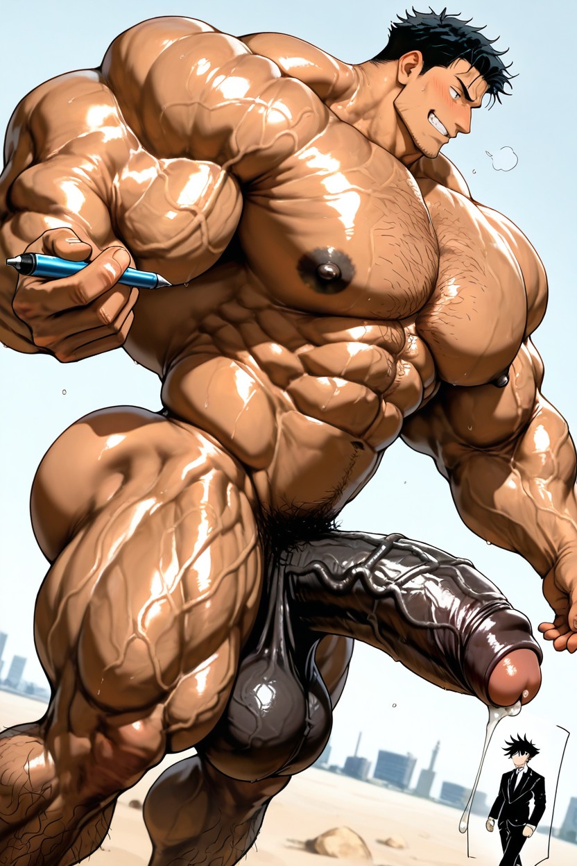 18+, Vivid Cinematic Light Casting Rembrandt-style Deep Shadows On His Massive Bulking Body, Musk AI Gay Porn