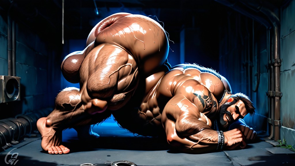 On Tiptoes, Big Balls, Side View AI Gay Porn