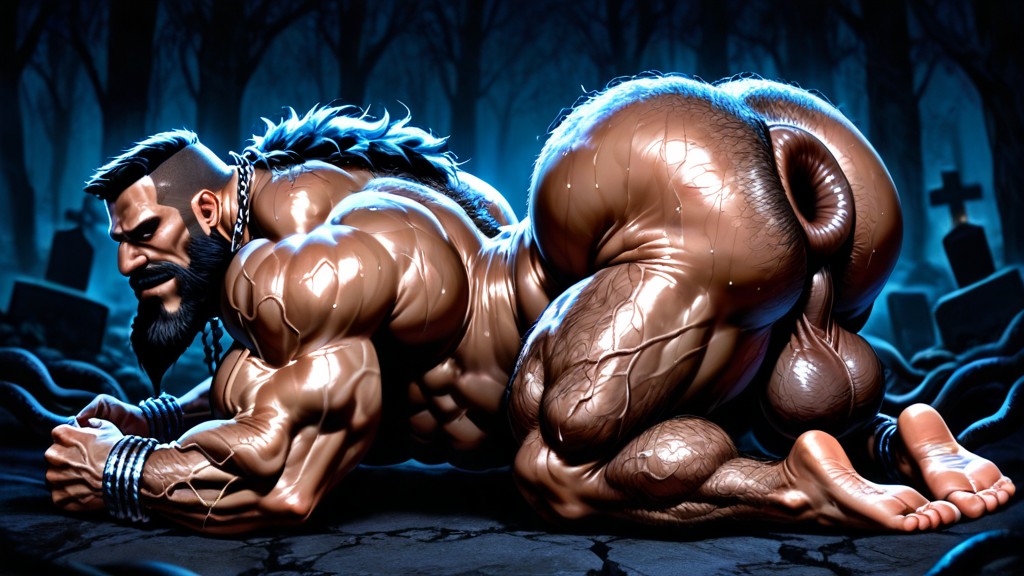 Big Earrings, Full Body, Hyper Muscular Body AI Gay Porn
