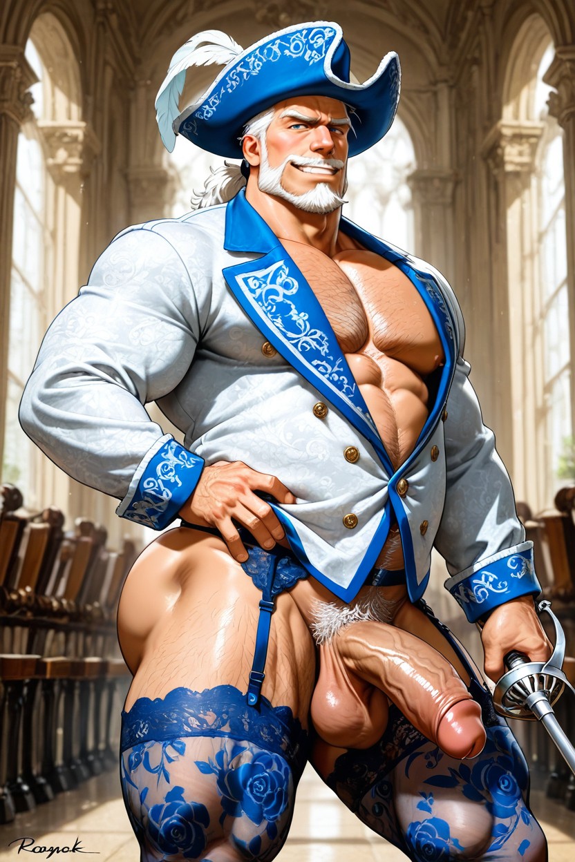 Showing The Swordsmanship Technique, Fencing With Rapier, Big Nipples AI Gay Porn