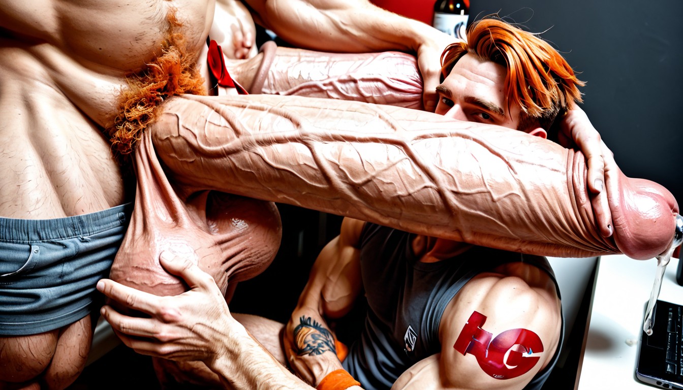 Hypercock Much Taller And Bigger Than Him, Exposed Glans, Multiple Ginger Men AI Gay Porn