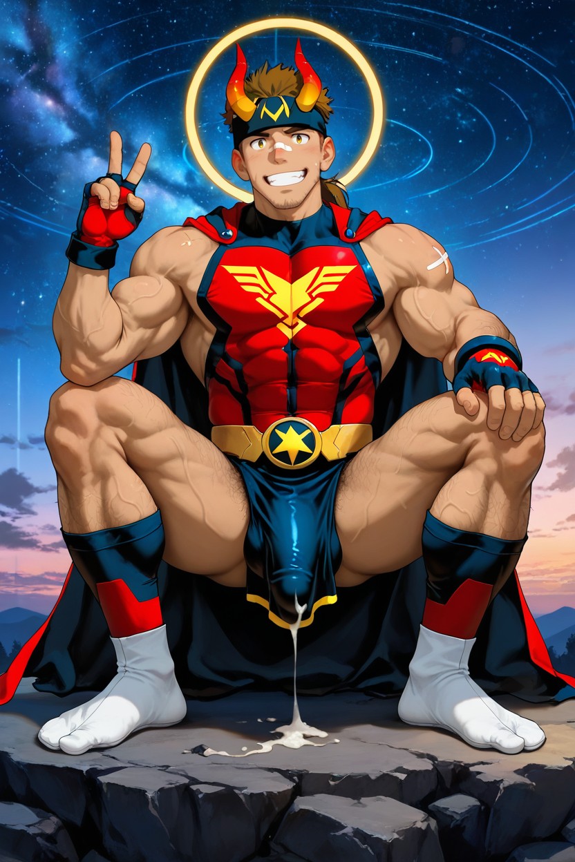 Blonde Eyes, Black And Yellow And Red Horns, Smiling Mouth Open AI Gay Porn