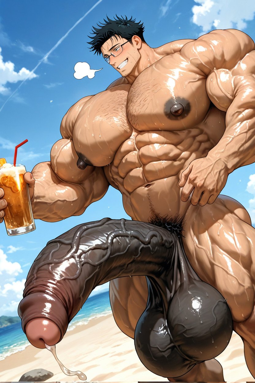 Testicles, Beitemian Art Style, Body Bent Forward AI Gay Porn