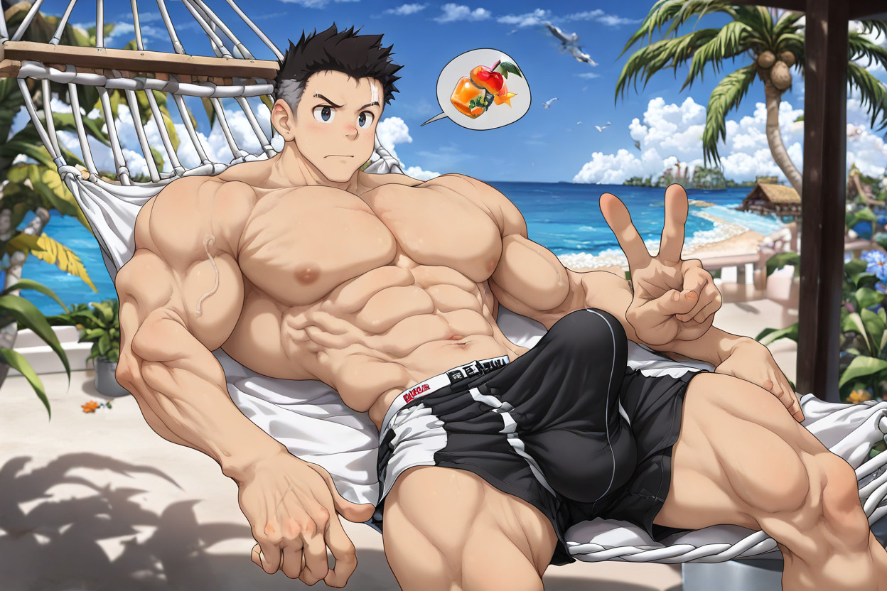 Muscular Pecs, Wearing Black Boxer Brief, Slimwaist AI Gay Porn