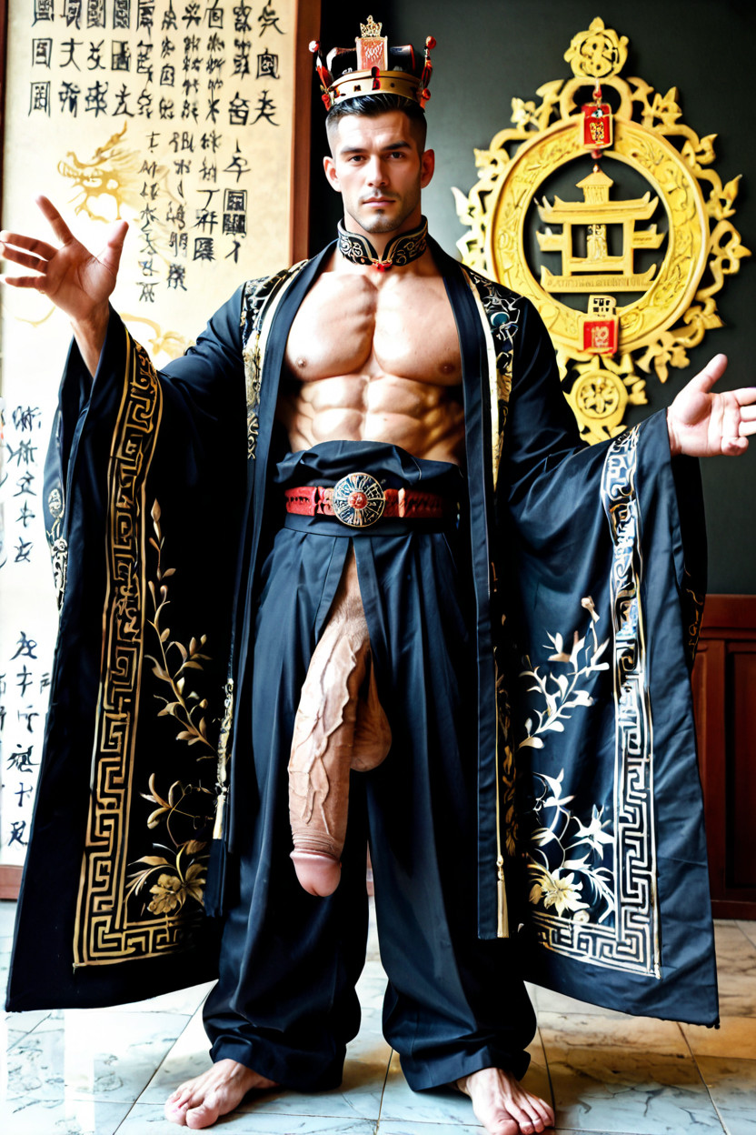 The Male Is Wearing Traditional Ancient Chinese Imperial Clothing, Only Male Genitalia, Second Layer AI Gay Porn