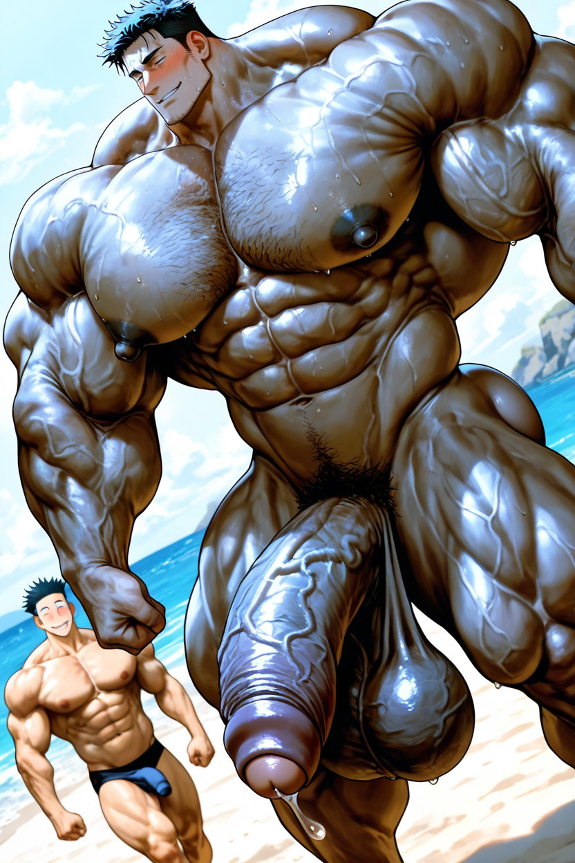 Streaming Precum, Oversized Muscles, Detailed Face AI Gay Porn