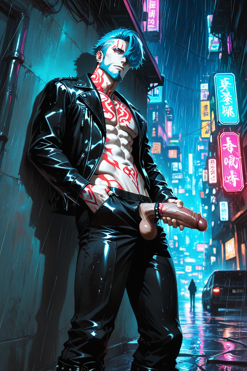 Against Wall, Empty Alley, Cyberpunk City AI Gay Porn