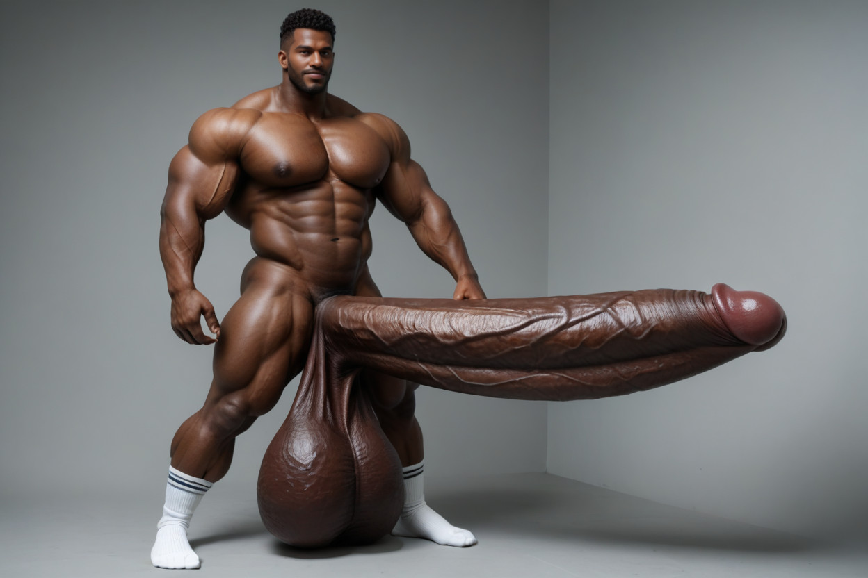 Very Dark Skin, Testicles Touching Ground, Extremely Thick Long Large Cock AI Gay Porn