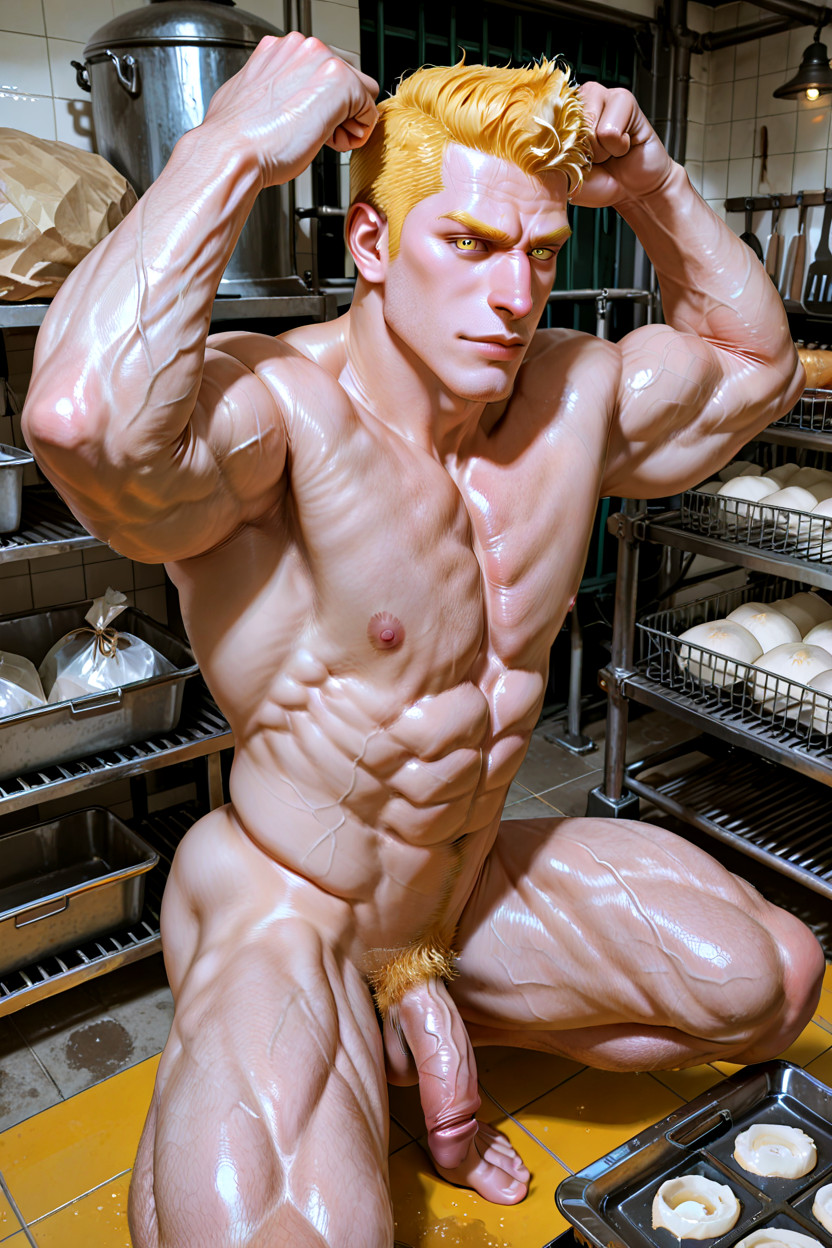 Two Pink Areolas, Pumped-up Muscular Thigh Muscles, Cooling Racks AI Gay Porn