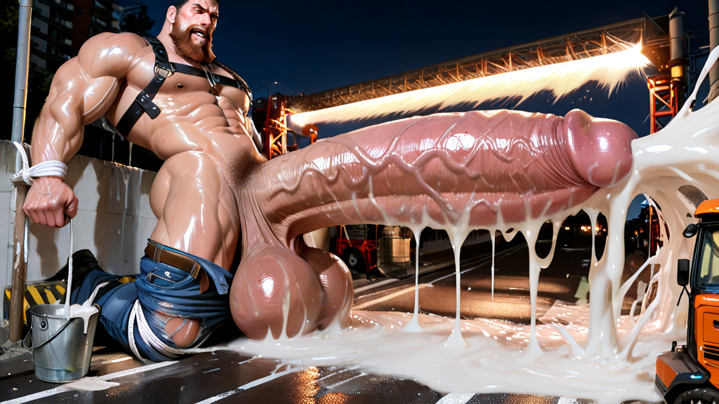 Penis Longer Than Body, Cock Stretching Off The Bucket, Shaft Running The Length Of The Boom AI Gay Porn