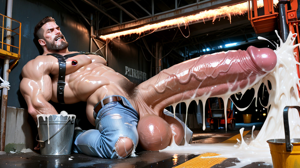 Room Sized Macro Penis, Macro Cock Much Bigger Than Body, Cock Longer Than The Bucket Truck AI Gay Porn