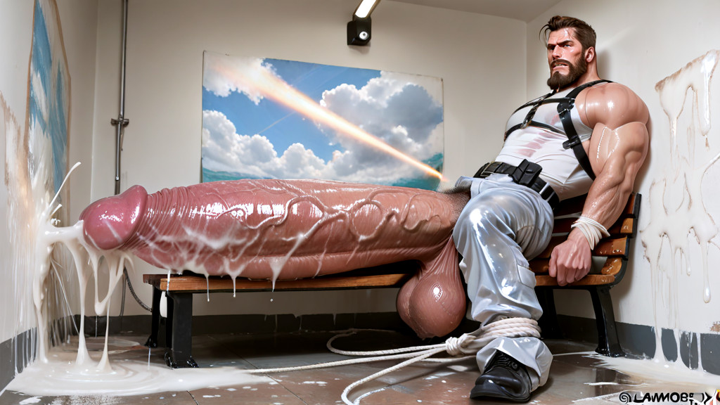 Heavy Glossy Shaft, Cock Laid Like A Beam Across The Armory, Face In Frame AI Gay Porn
