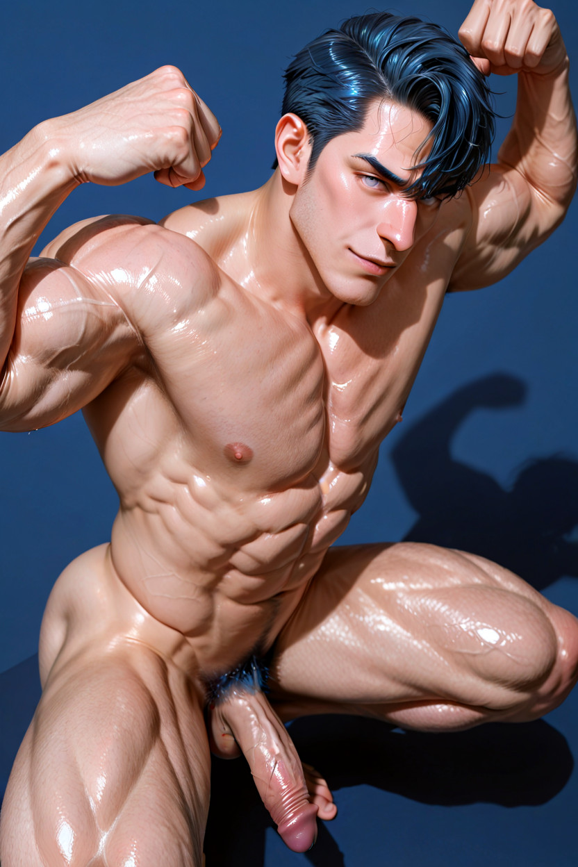 Wolfcut Hairstyle, Pumped-up Muscular Broad Shoulders, Rosy Skin Undertone Porno gay IA