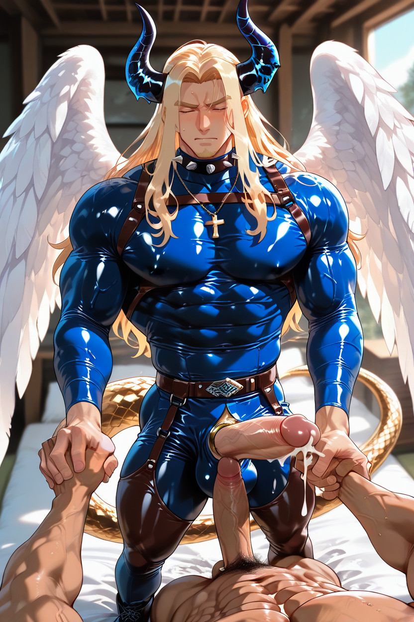 Tight Latex Suit Over Body, Massive Muscles, Escandinavo Porno gay IA