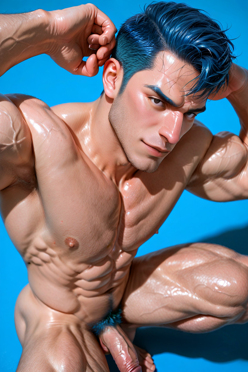 Looking At The Viewer, Pumped-up Eight-pack Abdominal Muscles, Pumped-up Large Muscular Thigh Muscles AI Gay Porn
