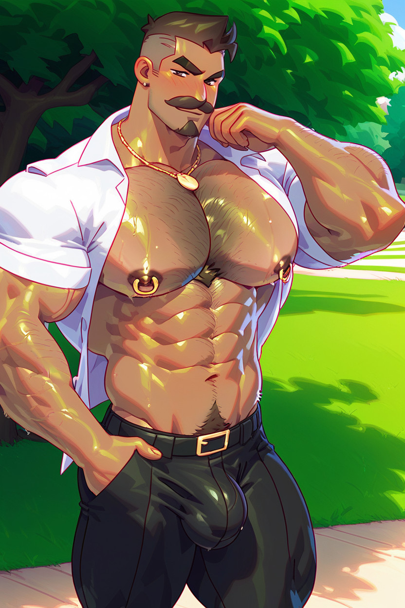 Park, Muscular, Round Pecs AI Gay Porn
