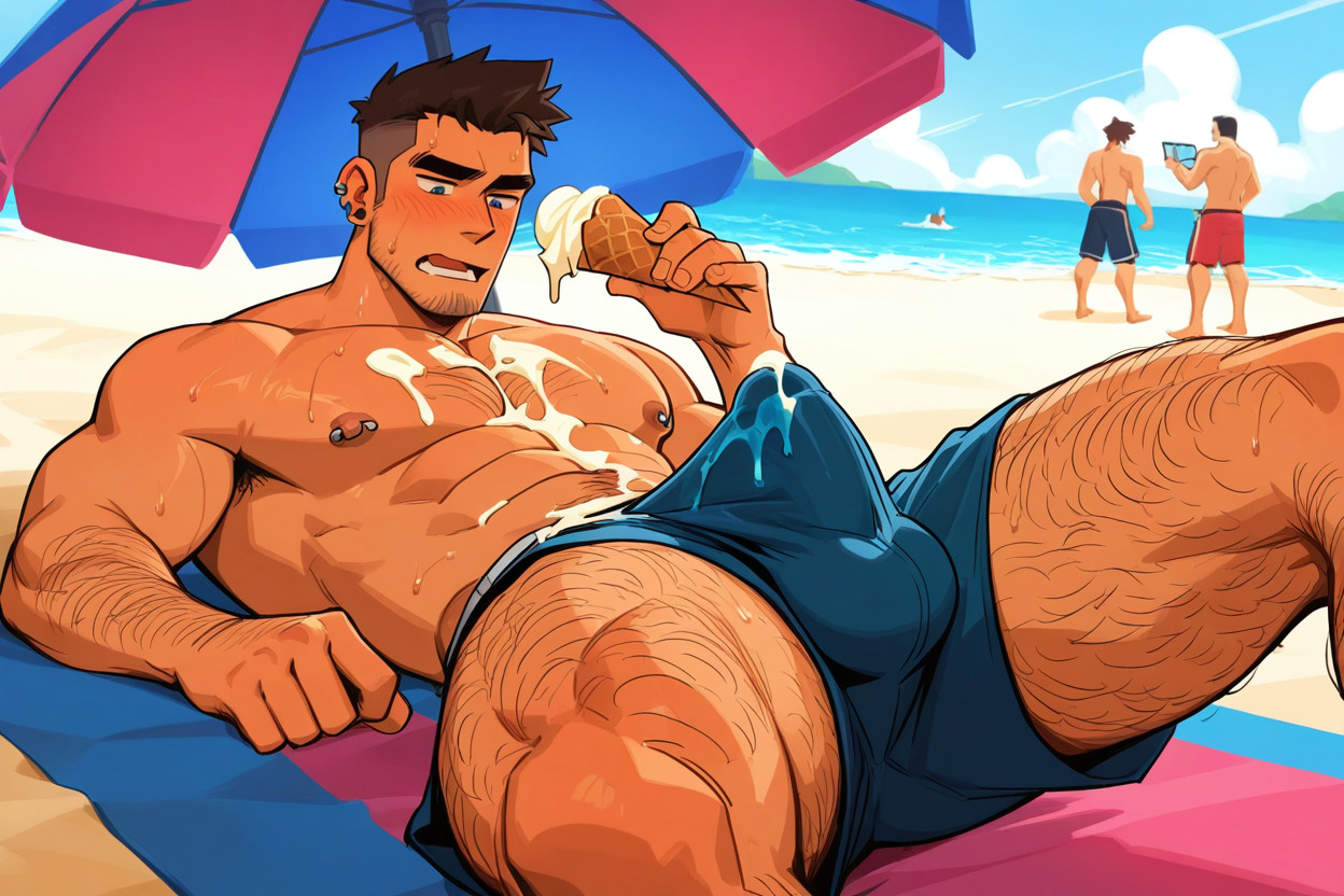 Beach, Leg Hair, 2 People AI Gay Porn