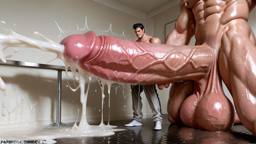 One Hand On The Shaft, Male Only, Cock Blasting A Thick White Cumshot AI Gay Porn