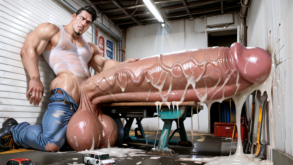 Heavy Realistic Cumshot, Tool Chest, Looking At Camera AI Gay Porn