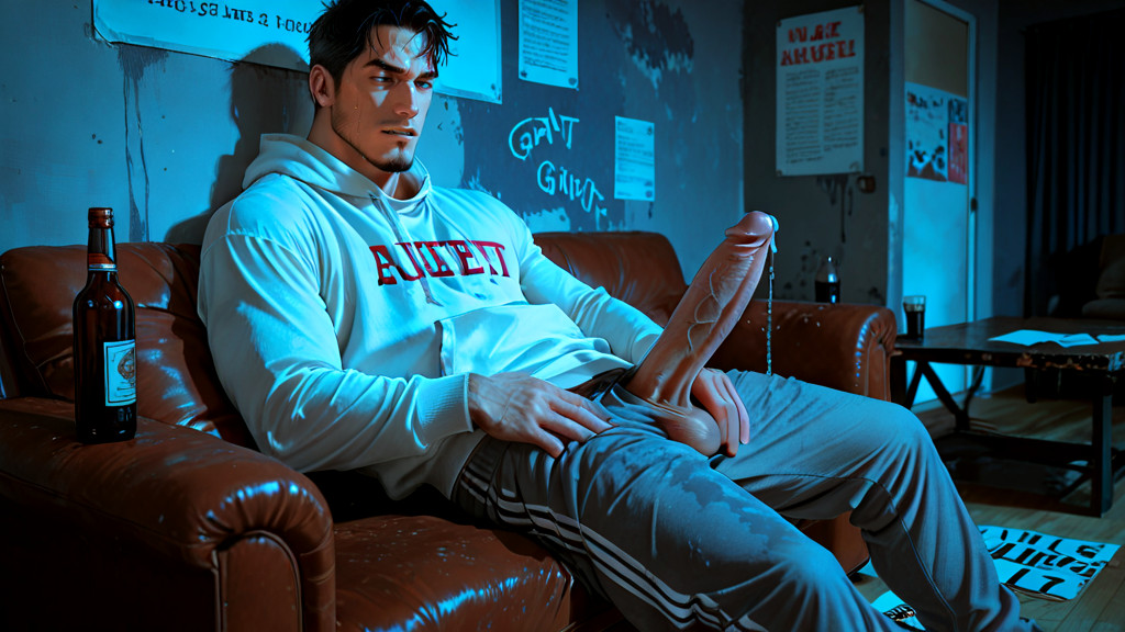 Fair Skin Fraternity House At Night, Sweatpants Shoved Down, Hoodie Open AI Gay Porn