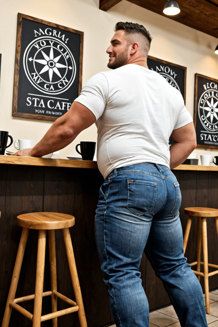 Smirk, Jeans, Cafe AI Gay Porn