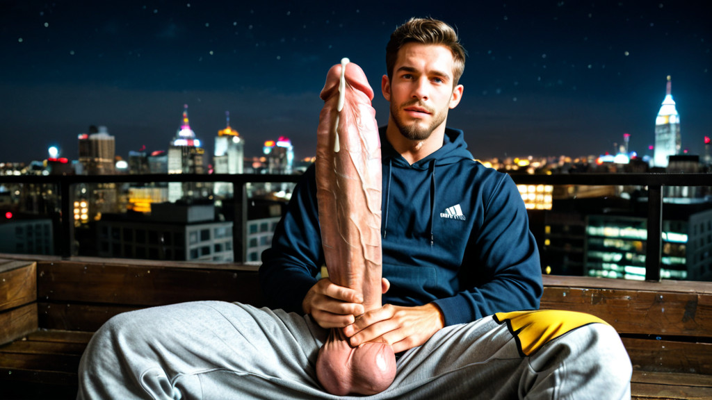 Male Only, Night City Rooftop, Sharp Jaw AI Gay Porn