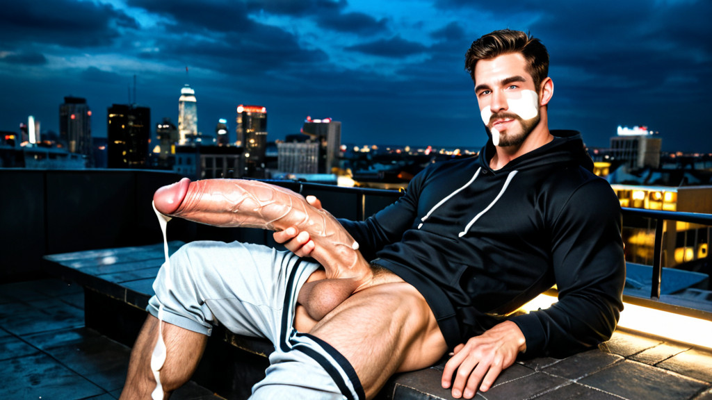 Detailed, Sitting On The Ledge, Dark Hair With A Fade AI Gay Porn
