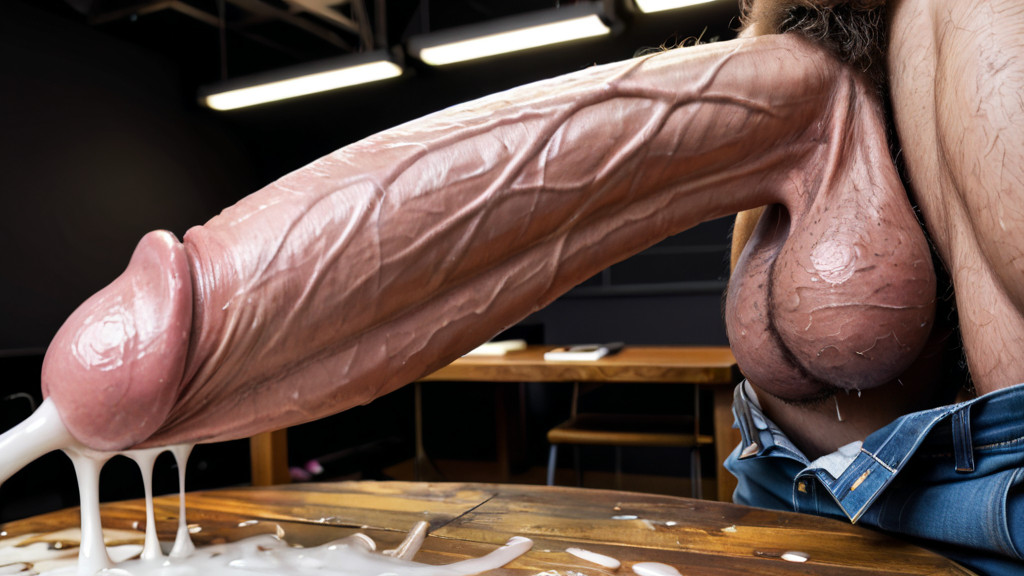 Athletic, Cock So Big It Spills Off The Table And Floods The Sideline, Broad Wet Glans AI Gay Porn
