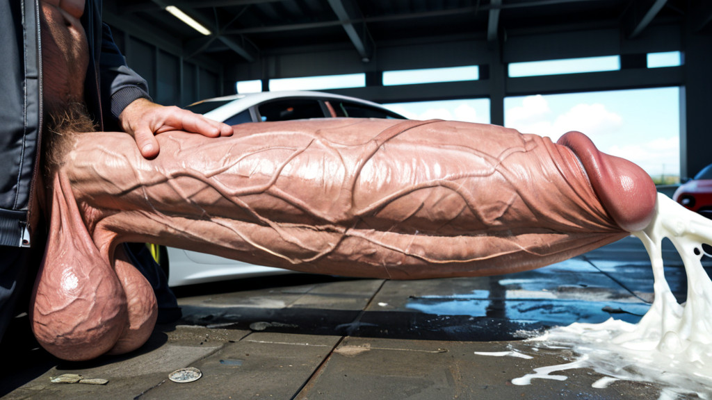 Lying Back Across The Race Car Hood, Veiny Realistic Shaft, Solo Male AI Gay Porn