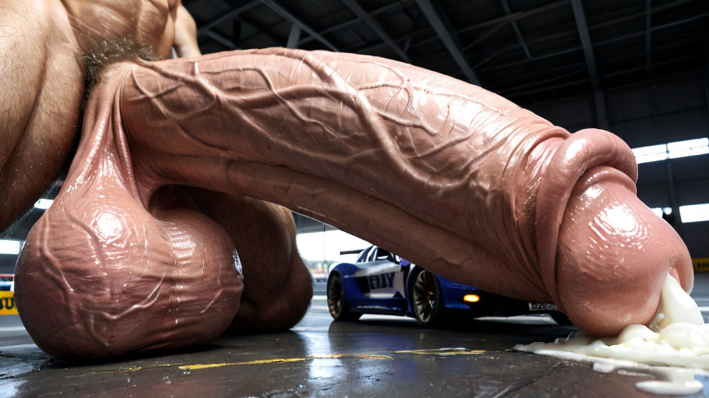 White Cum Shooting In A High Arc, Solo Male, Cock Longer Than The Race Car AI Gay Porn