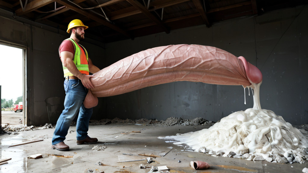 Lying Back Across The Steel Beam, Hard Hat Nearby, Cock Laid Like A Beam Across The Girder AI Gay Porn