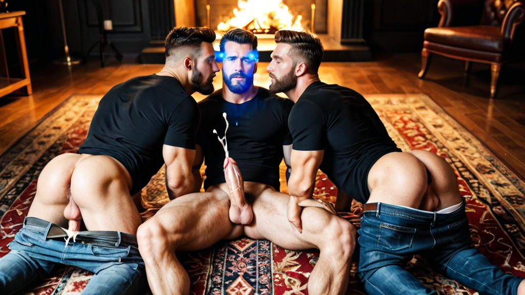 Four Bearded Adult Men, Graphic, Penis AI Gay Porn