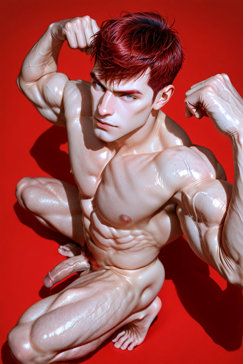 One Low-hanging Scrotum, Rosy Skin Undertone, Pumped-up Muscular Hips AI Gay Porn