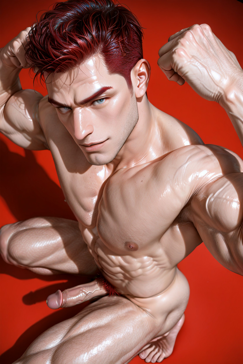 Muscular, Pumped-up Muscular Broad Shoulders, One Low-hanging Scrotum AI Gay Porn