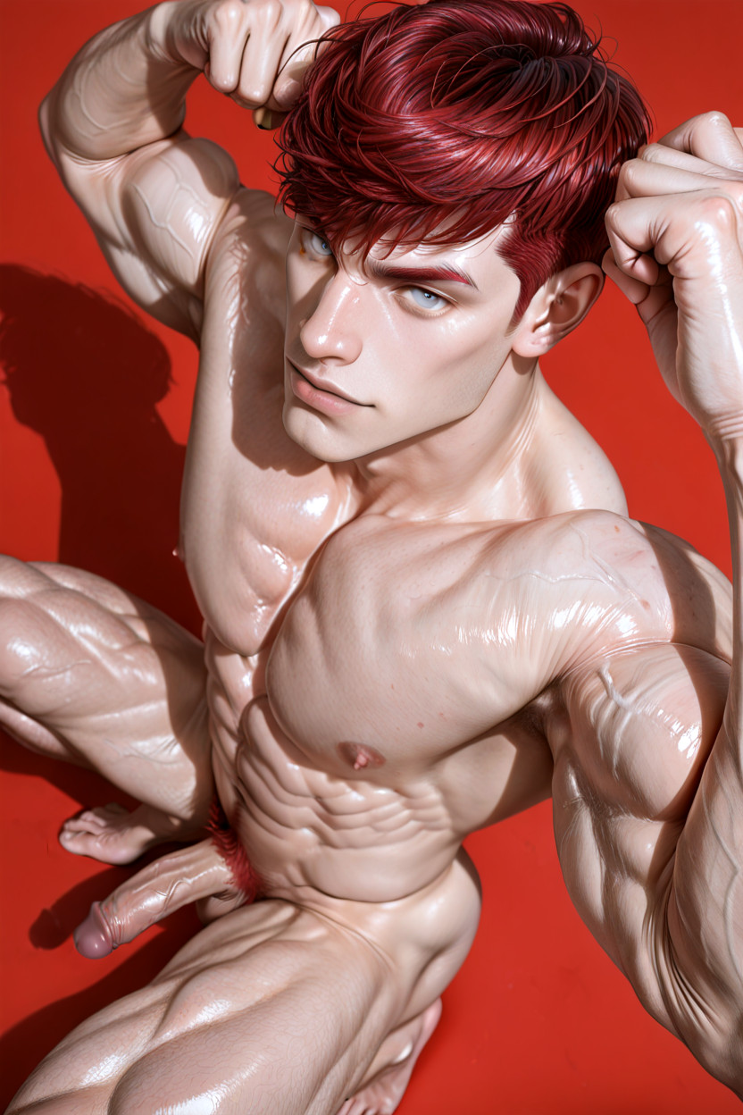 Rosy Skin Undertone, Pumped-up Muscular Chest, Both Anatomically-accurate Feet Far From View AI Gay Porn