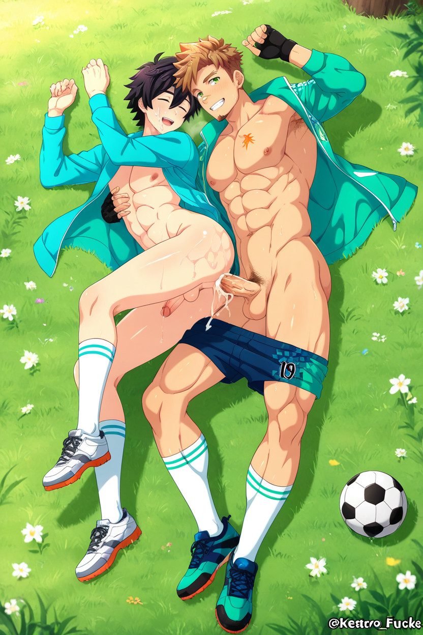 Both Wearing Football Cloths, Hiro Camp Buddy, Open Clothes AI Gay Porn