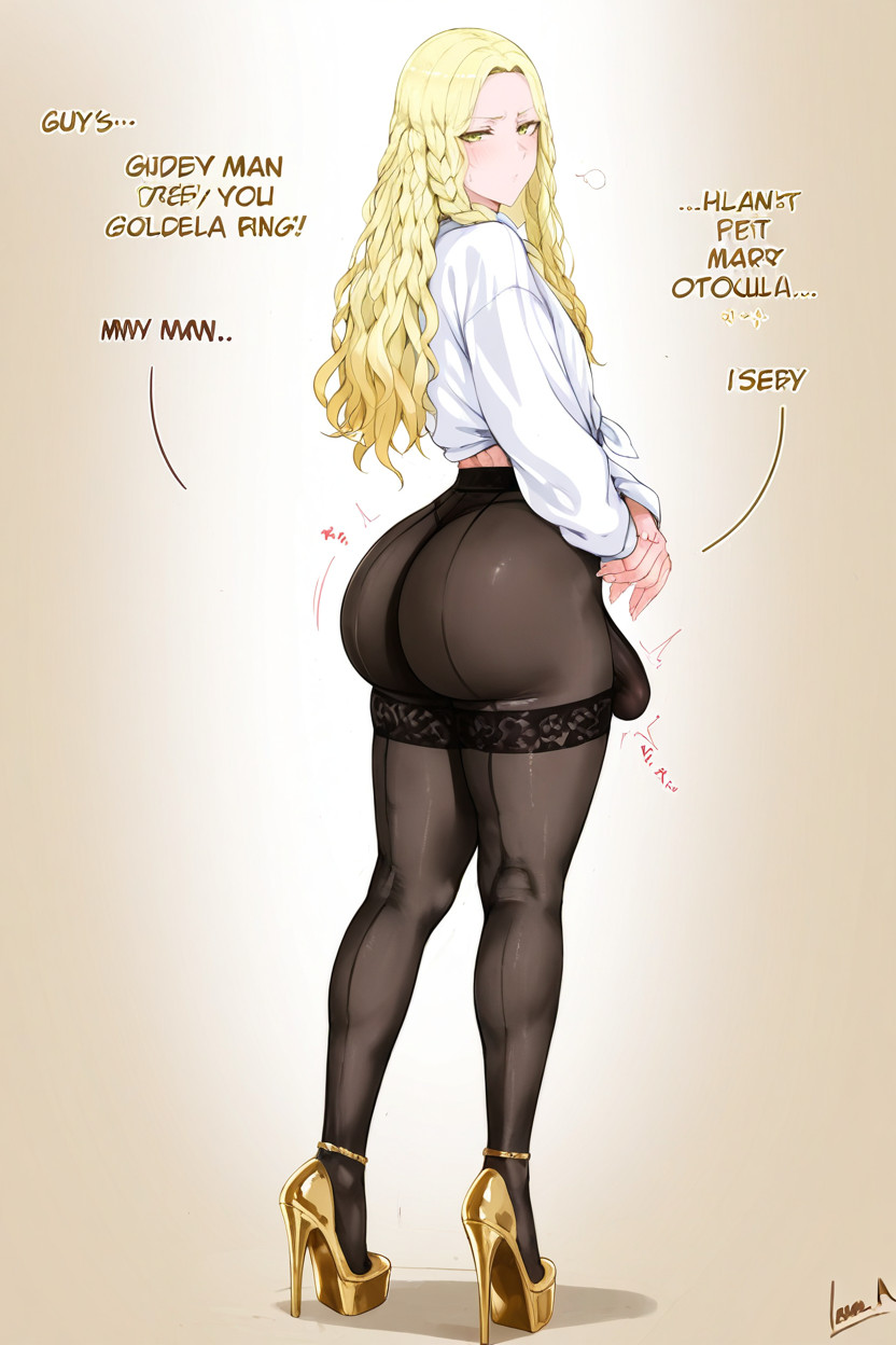 Golden Hair, Skinny, Super Tall Platform Heels AI Gay Porn