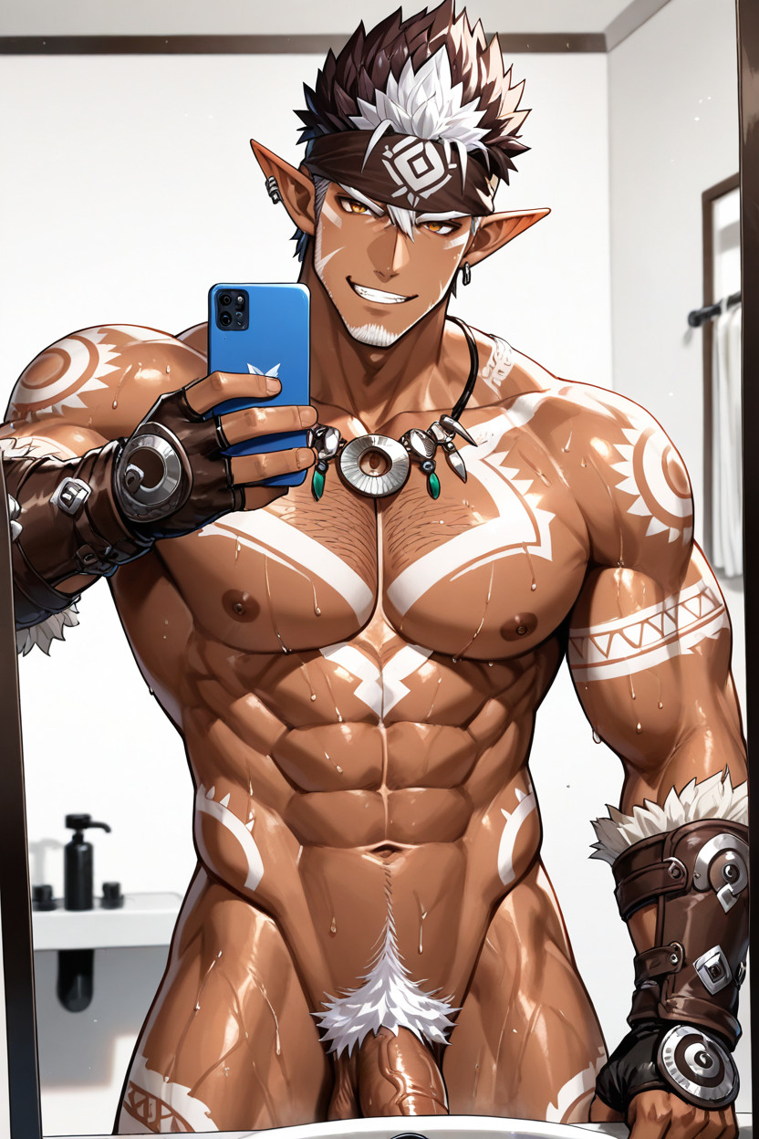 Tangaroa From Housamo, Fit Body, Brown Bandana AI Gay Porn