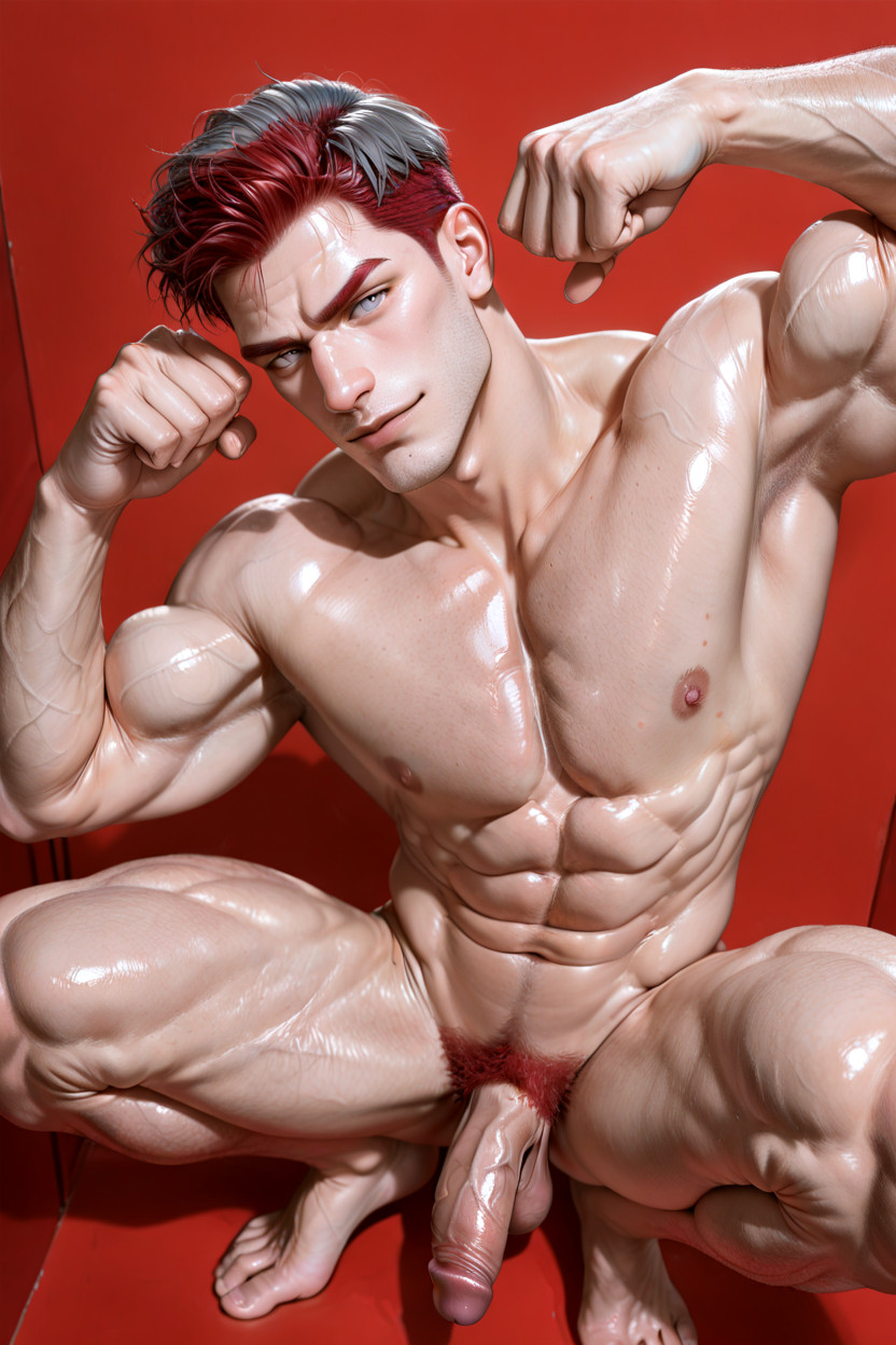 Pumped-up Muscular Calf Muscles, Pumped-up Muscular Forearms, Tousled Trendy Hairstyle AI Gay Porn