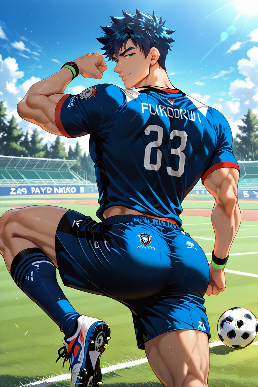 ヤングマン, Kicking A Soccer Ball Pose, Stubble AI Gay Porn