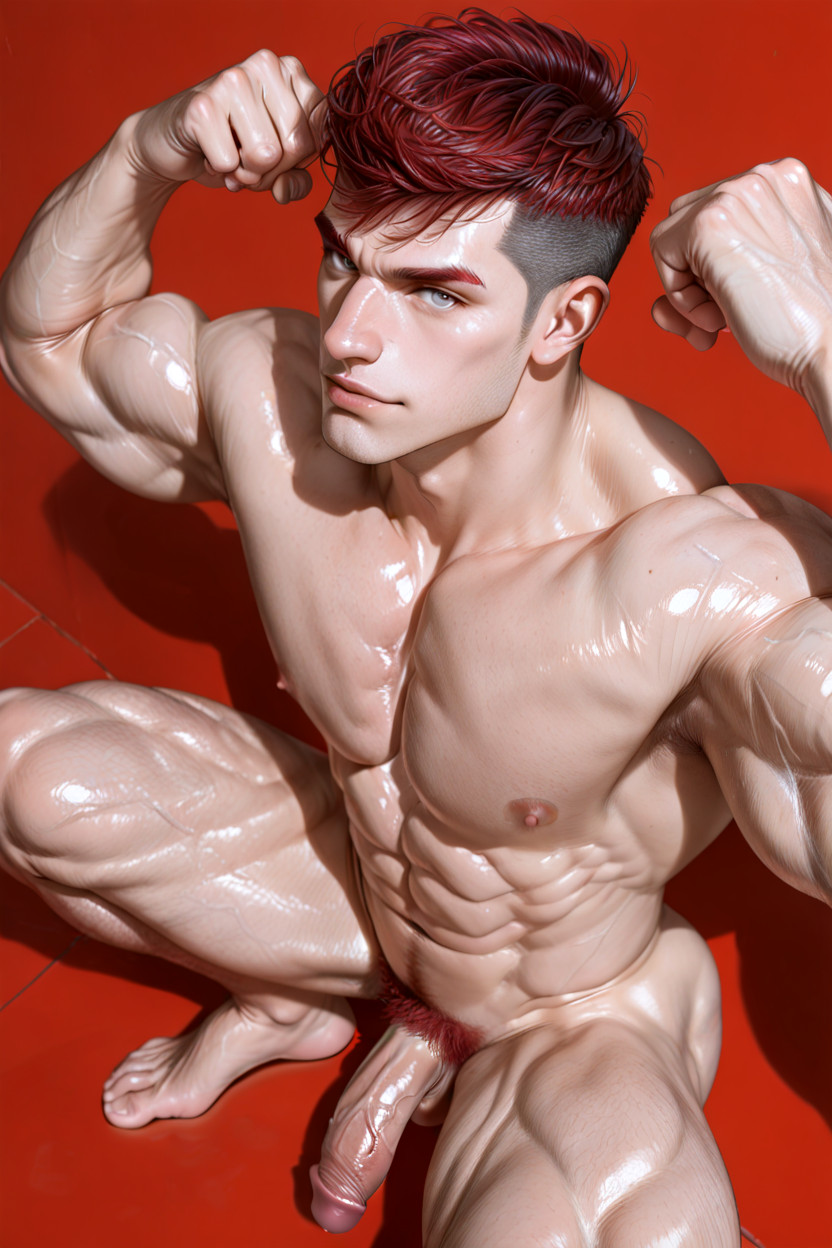 Pumped-up Muscular Chest, Side View, One Flaccid Penis Porno gay IA